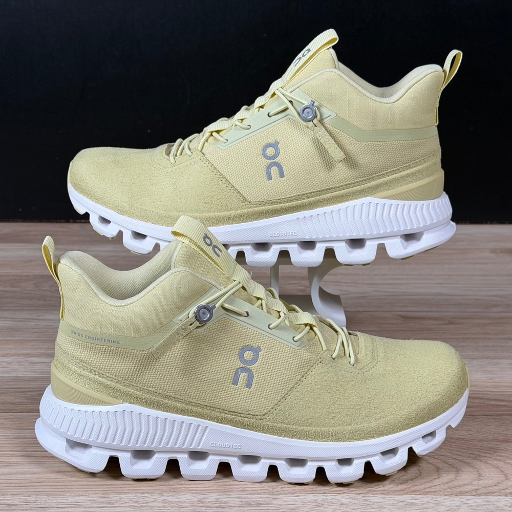 On Cloud Hi Shoes Women Size 7.5 Yellow White High Top Running Athletic Sneakers